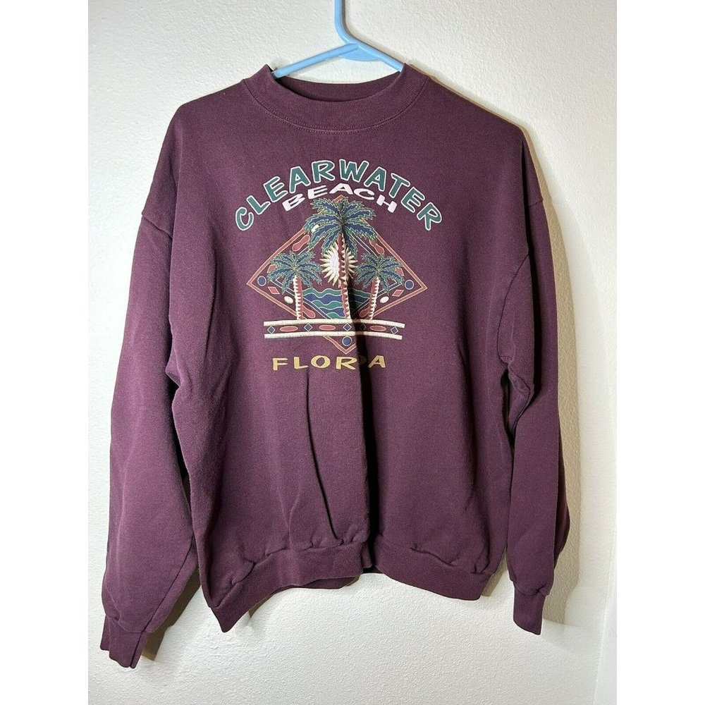 The Sun ClearWater Beach Florida Crew Neck Sweater Burgundy Made In USA Size XL